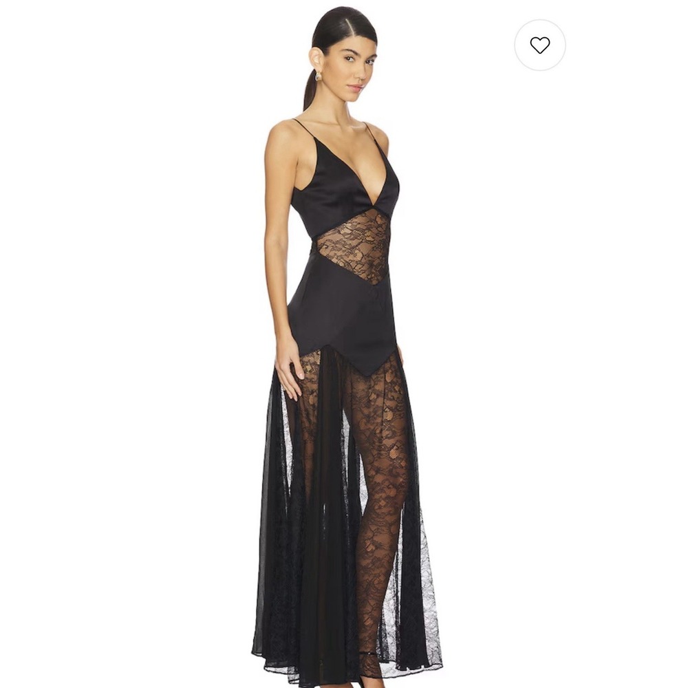 House of Harlow 1960 x REVOLVE Izrah Gown black long lace satin panels $358msrp